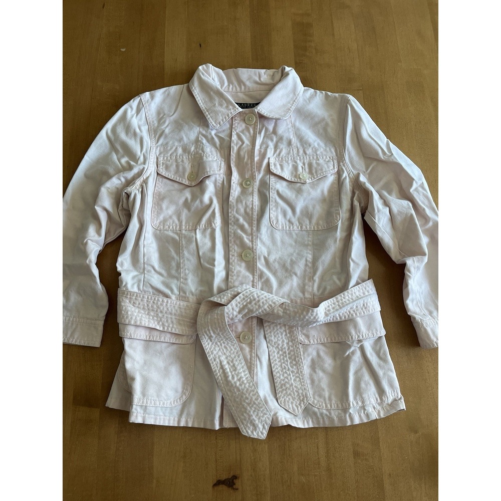 Ralph Lauren Light Peach Cotton Linen Blend Belted Jacket Size L Women's Denim